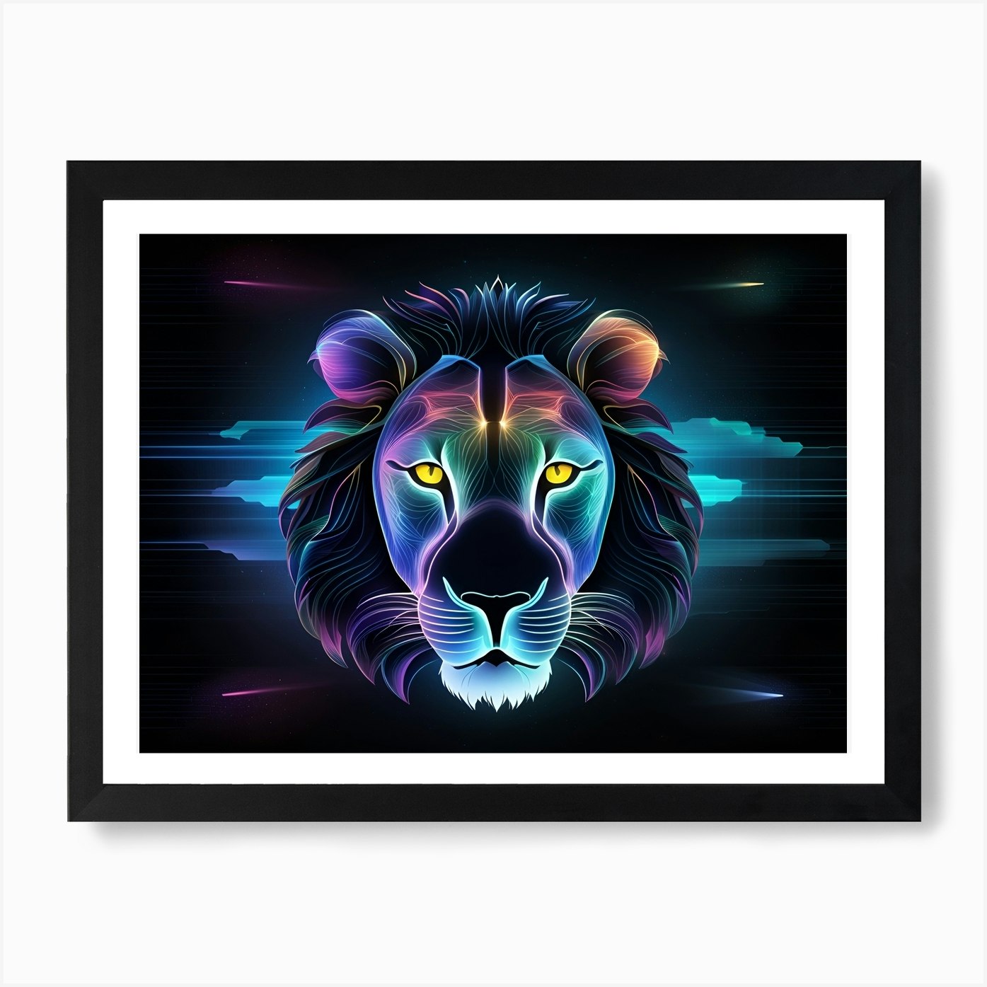 Neon Lion 3 Art Print Framed Wall Art Poster Canvas Print Picture