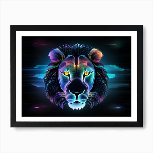 Neon Lion 3 Art Print Framed Wall Art Poster Canvas Print Picture