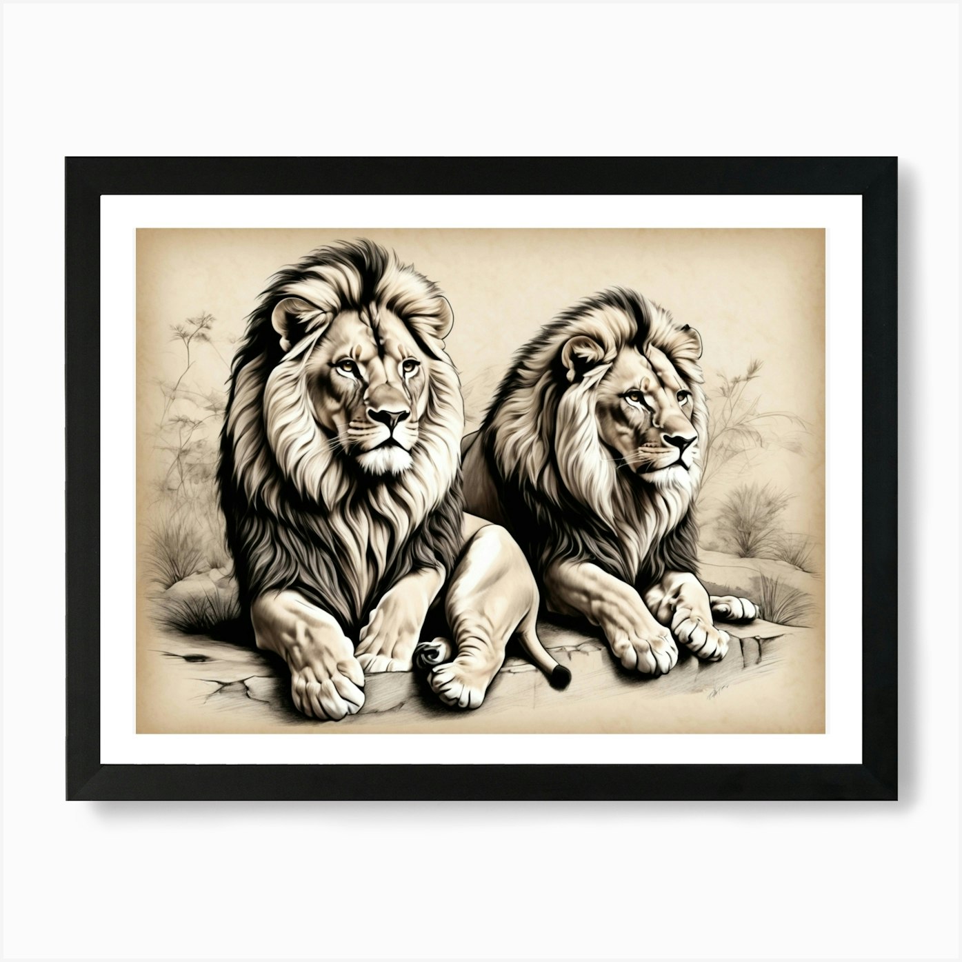 Lions 2 Art Print Framed Wall Art Poster Canvas Print Picture