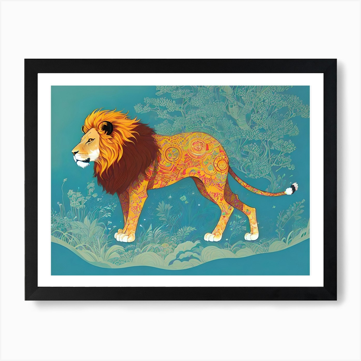 Lion In The Forest 5 Art Print Framed Wall Art Poster Canvas Print Picture