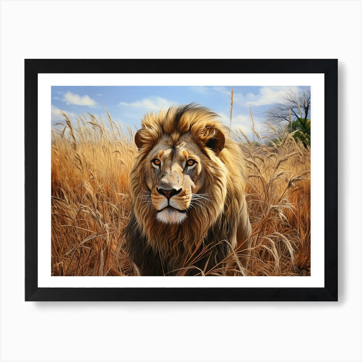 African Lion Eye Level Realism 4 Ar Framed Wall Art Poster Canvas Print Picture