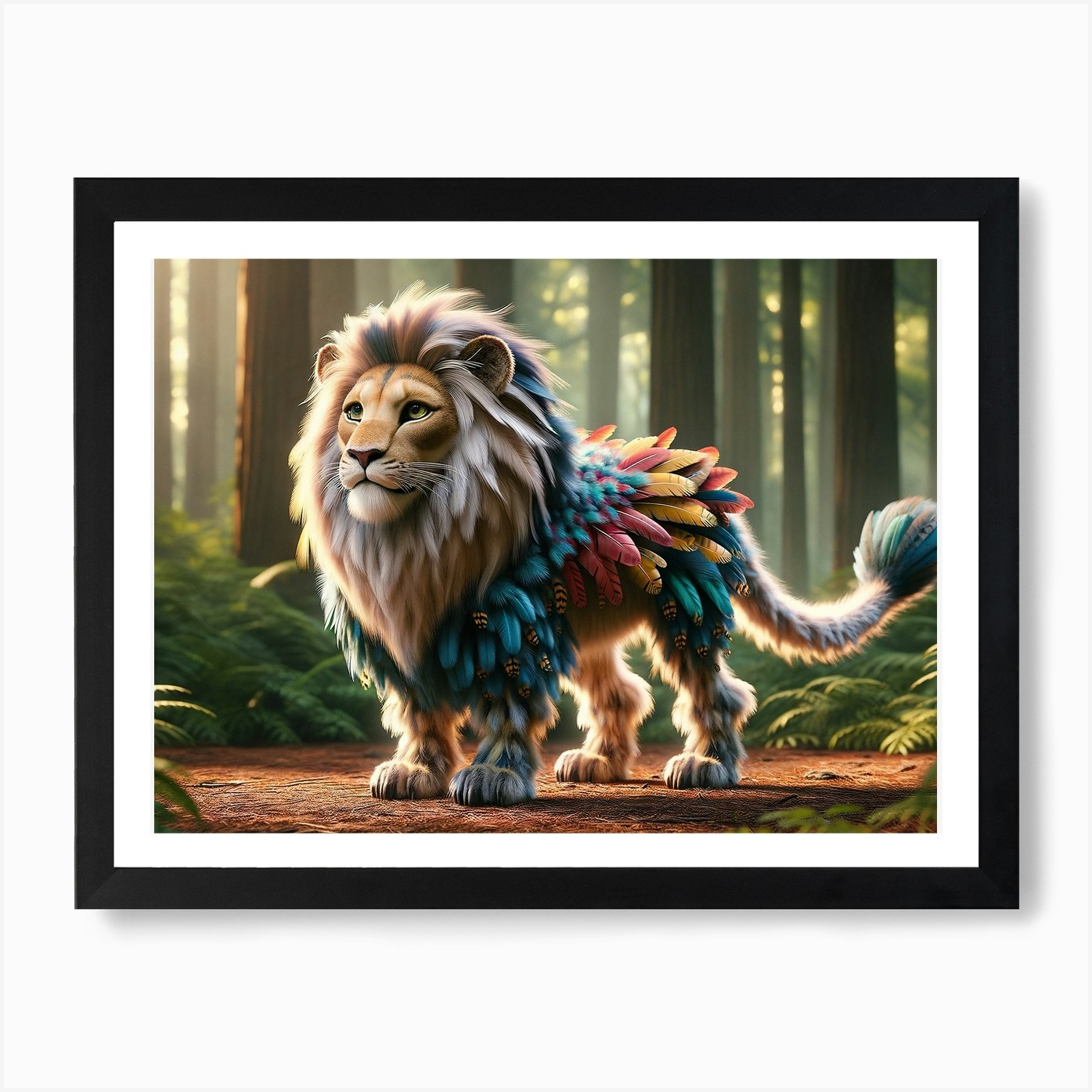 Feathered Roar Lion-Bird Fantasy Ar Framed Wall Art Poster Canvas Print Picture