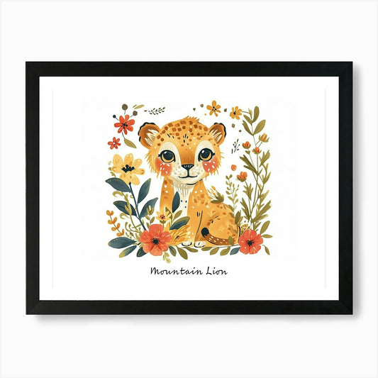 Little Floral Mountain Lion 5 Poste Framed Wall Art Poster Canvas Print Picture