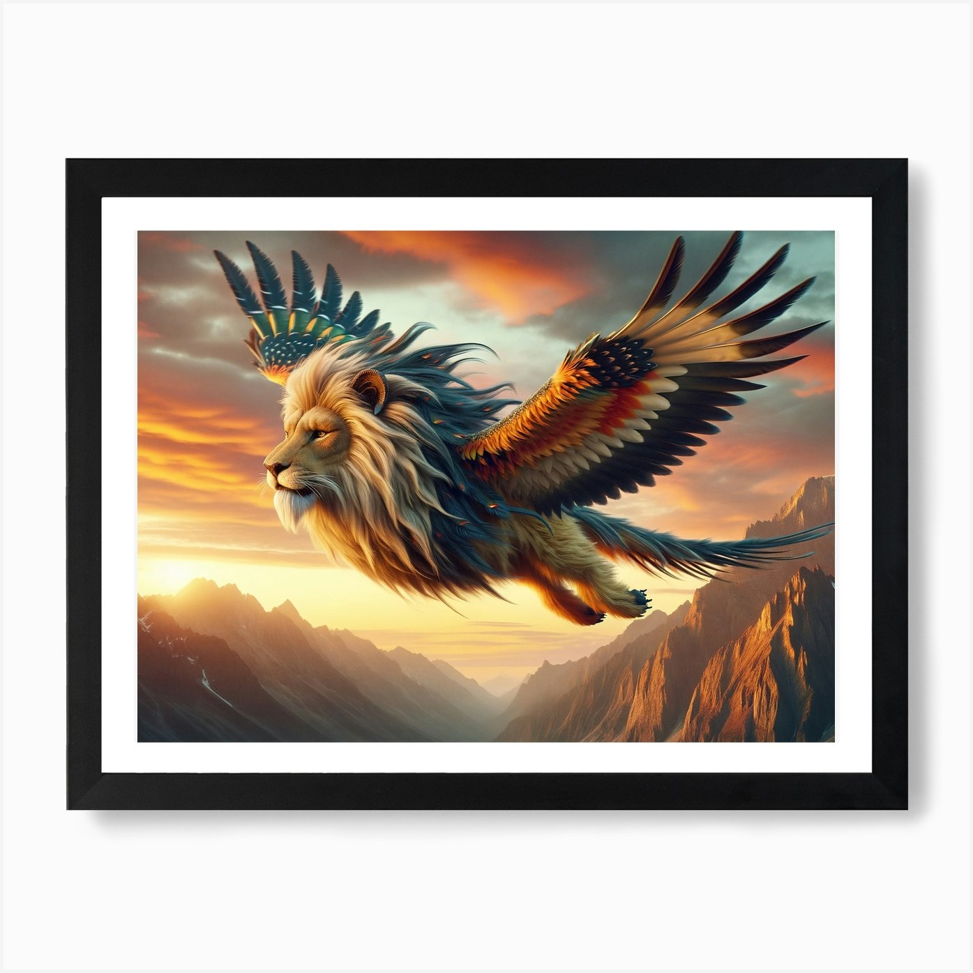 Flying Lion Bird Art Print Framed Wall Art Poster Canvas Print Picture