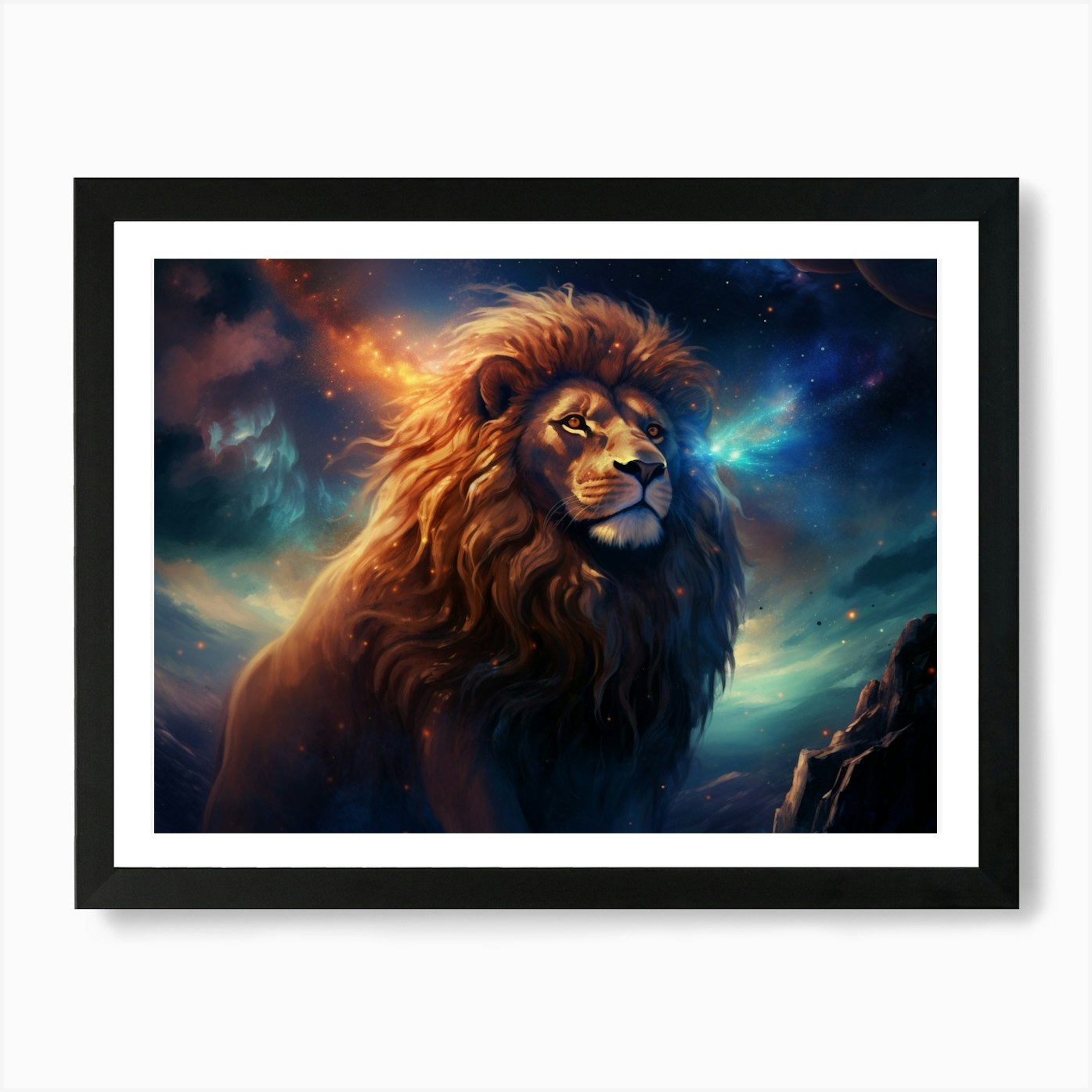 Lion In Space 1 Art Print Framed Wall Art Poster Canvas Print Picture