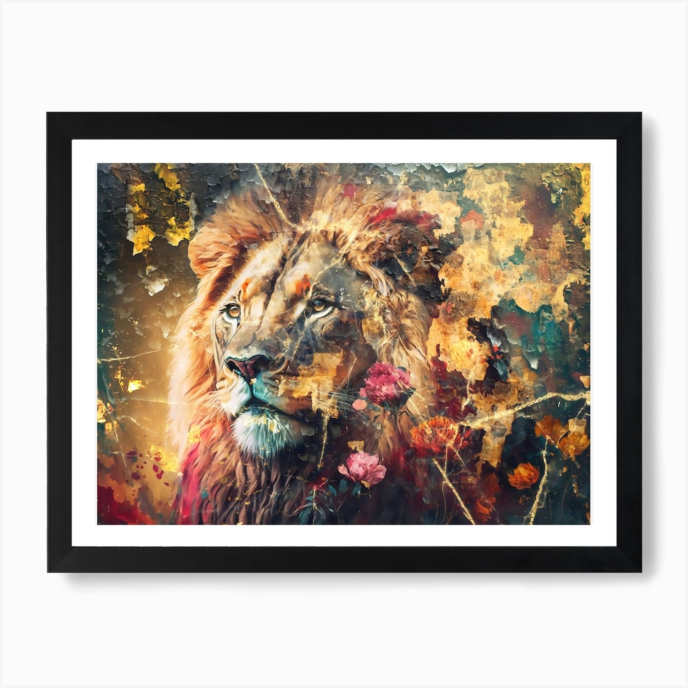 Lion Art Illustration In A Photomon Framed Wall Art Poster Canvas Print Picture