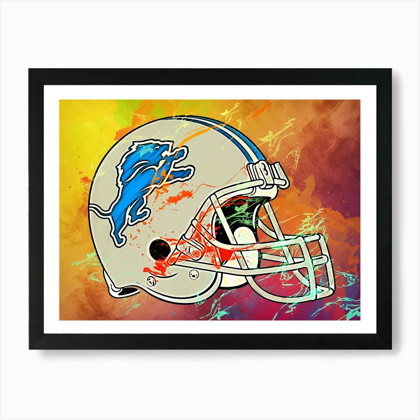 Detroit Lions Helmet Abstract Art P Framed Wall Art Poster Canvas Print Picture
