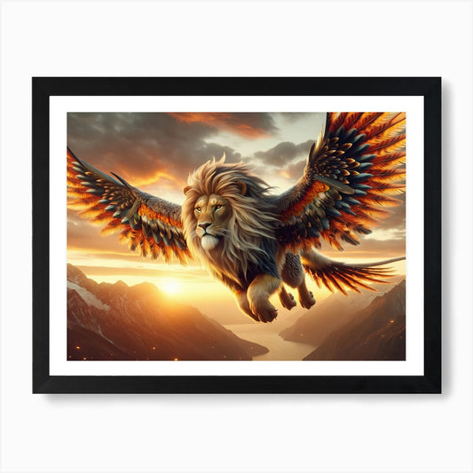 Majestic Flying Lion Bird Art Print Framed Wall Art Poster Canvas Print Picture