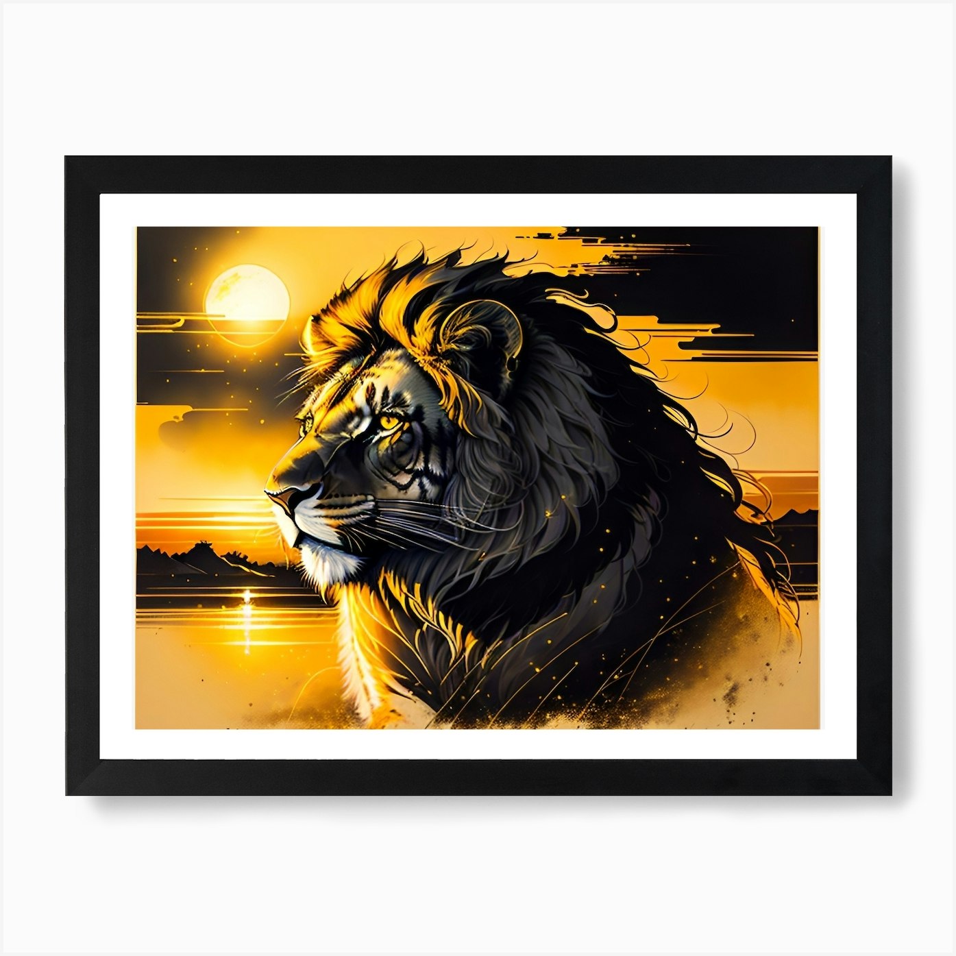 Lion At Sunset 1 Art Print Framed Wall Art Poster Canvas Print Picture