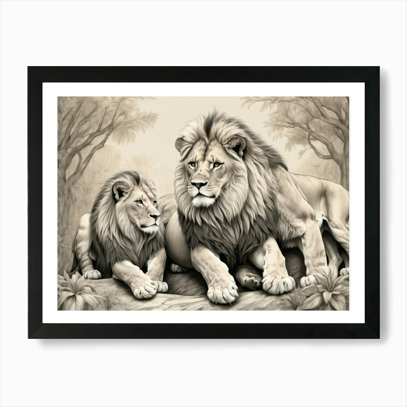 Lions 1 Art Print Framed Wall Art Poster Canvas Print Picture