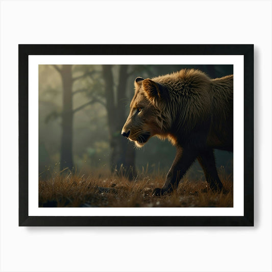 Lion In The Woods Art Print Framed Wall Art Poster Canvas Print Picture