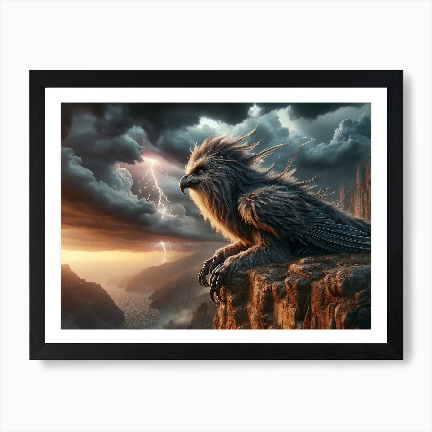 Lion-Bird Oversight Fantasy Art Pri Framed Wall Art Poster Canvas Print Picture