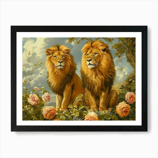 Floral Animal Illustration Lion 3 A Framed Wall Art Poster Canvas Print Picture