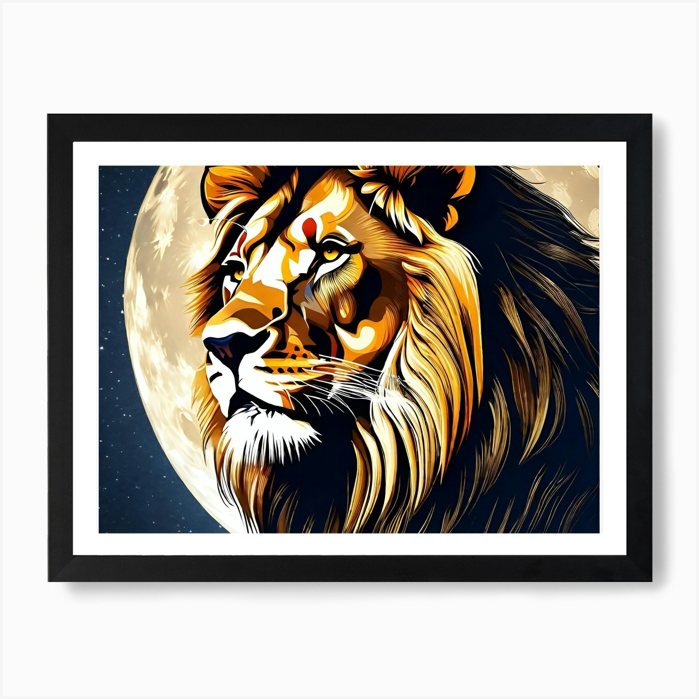 Lion In The Moonlight Art Print Framed Wall Art Poster Canvas Print Picture
