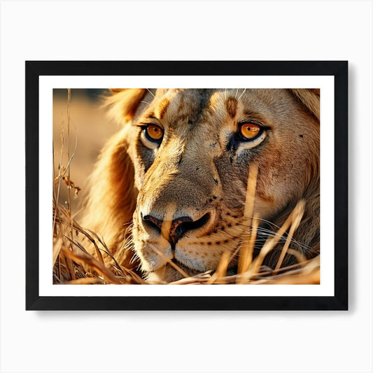African Lion Eye Level Realism 1 Ar Framed Wall Art Poster Canvas Print Picture