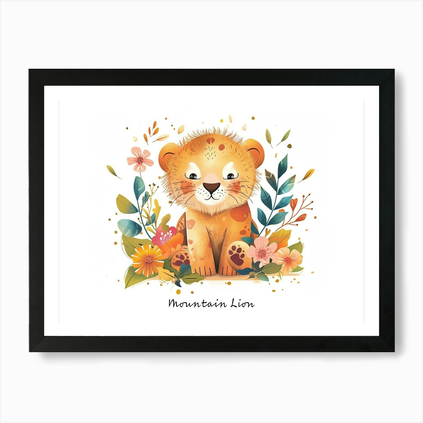 Little Floral Mountain Lion 1 Poste Framed Wall Art Poster Canvas Print Picture