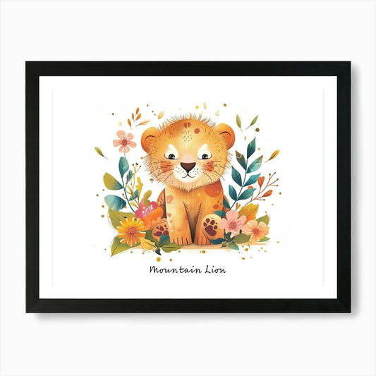 Little Floral Mountain Lion 1 Poste Framed Wall Art Poster Canvas Print Picture