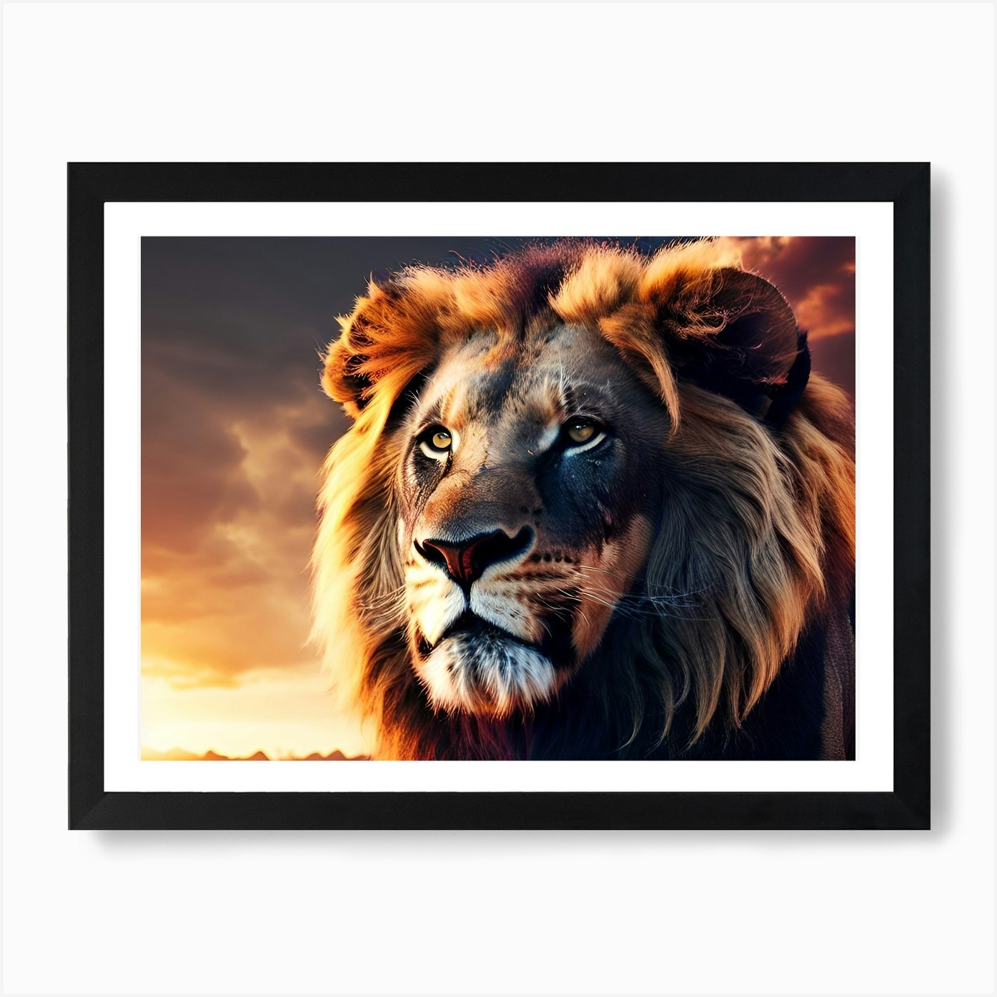 Lion In The Sunset Art Print Framed Wall Art Poster Canvas Print Picture