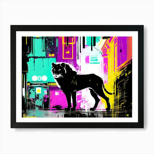 Neon Lion 5 Art Print Framed Wall Art Poster Canvas Print Picture