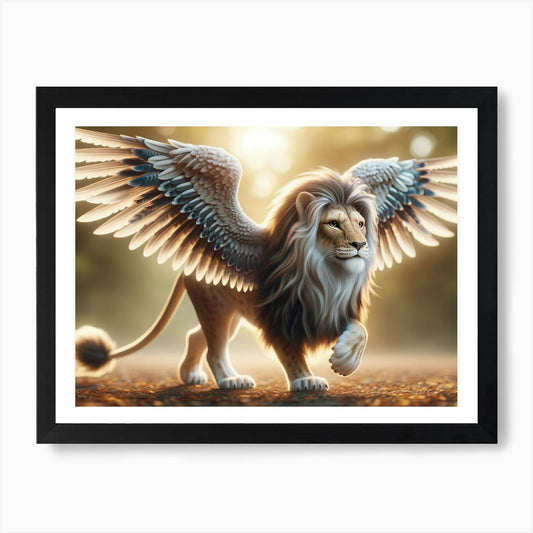 Winged King Lion Fantasy Art Print Framed Wall Art Poster Canvas Print Picture