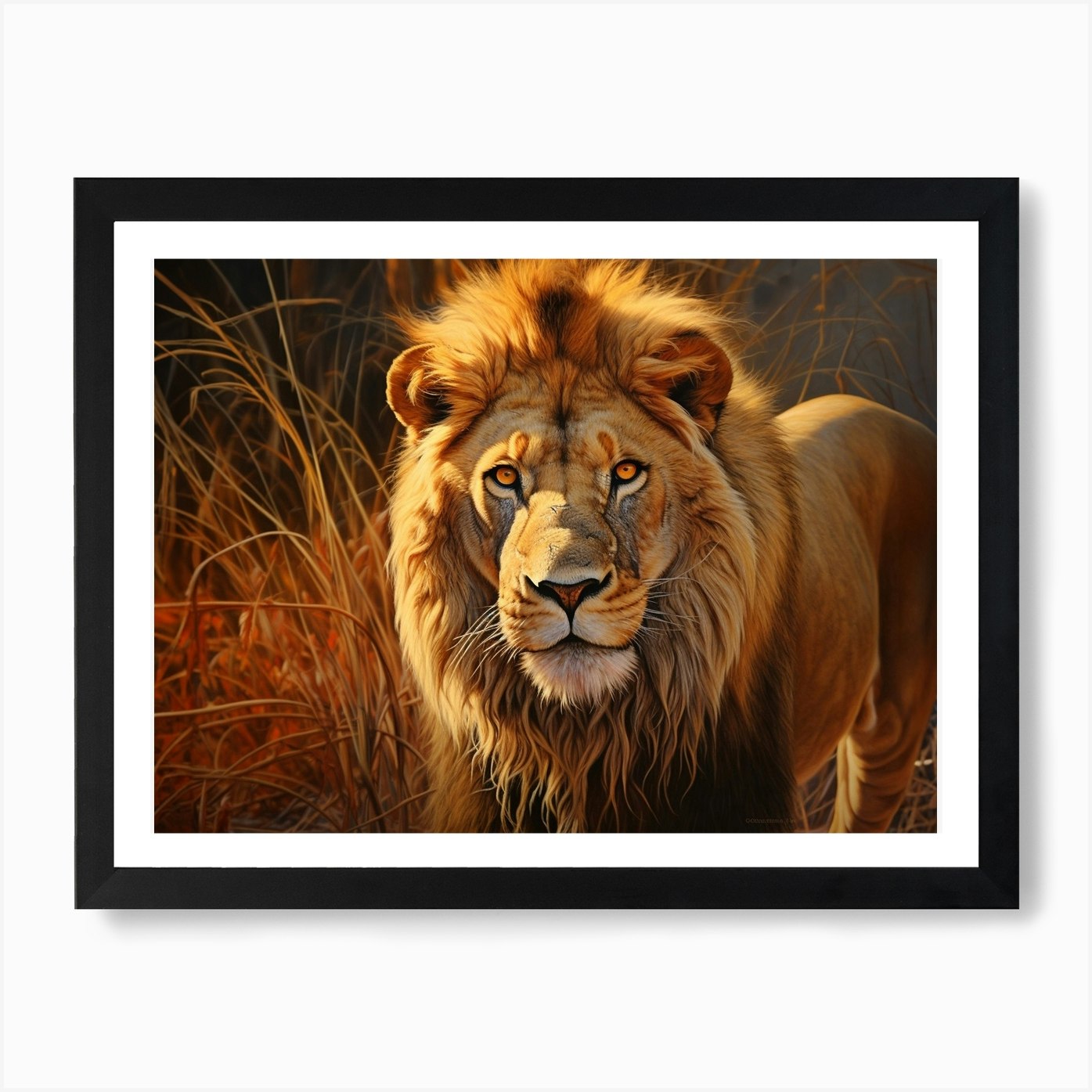African Lion Eye Level Realism 2 Ar Framed Wall Art Poster Canvas Print Picture