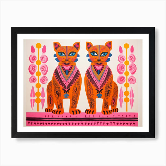 Mountain Lion 3 Folk Style Animal I Framed Wall Art Poster Canvas Print Picture