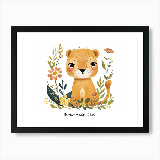 Little Floral Mountain Lion 3 Poste Framed Wall Art Poster Canvas Print Picture