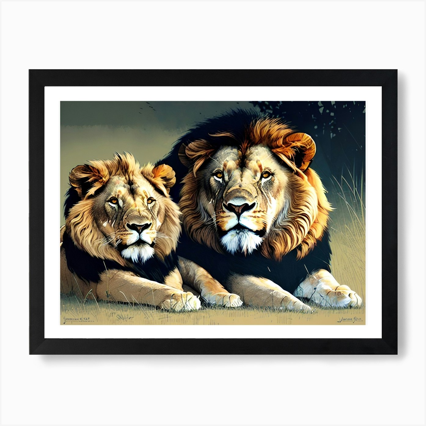 Lions 2 Art Print Framed Wall Art Poster Canvas Print Picture