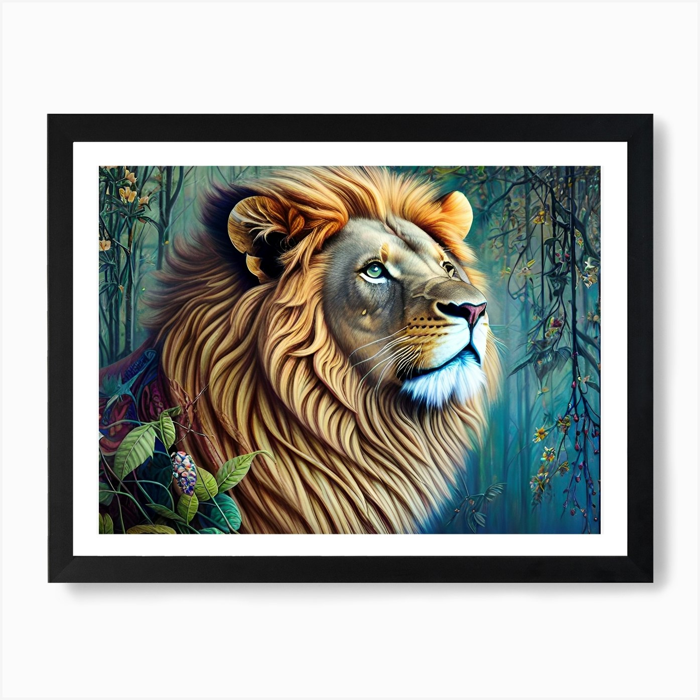 Lion In The Forest 4 Art Print Framed Wall Art Poster Canvas Print Picture