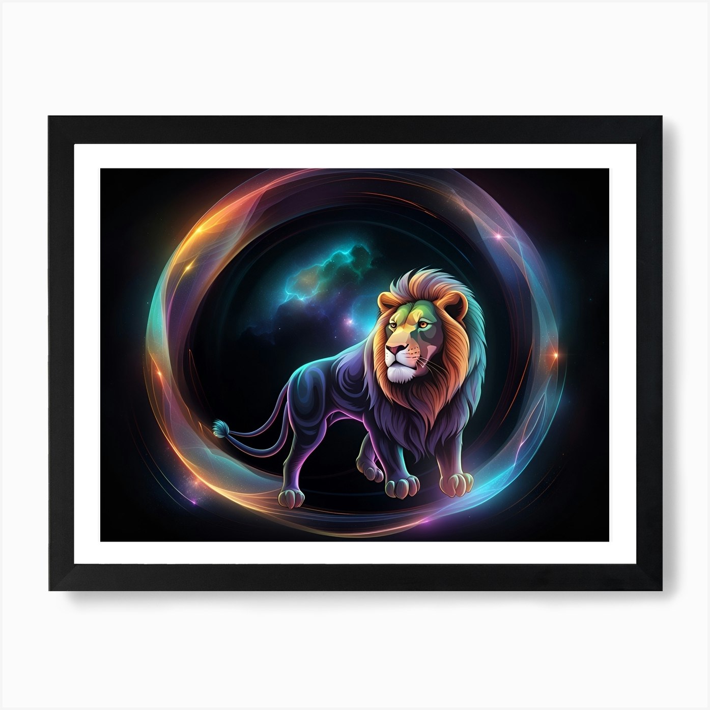 Lion In A Circle 1 Art Print Framed Wall Art Poster Canvas Print Picture