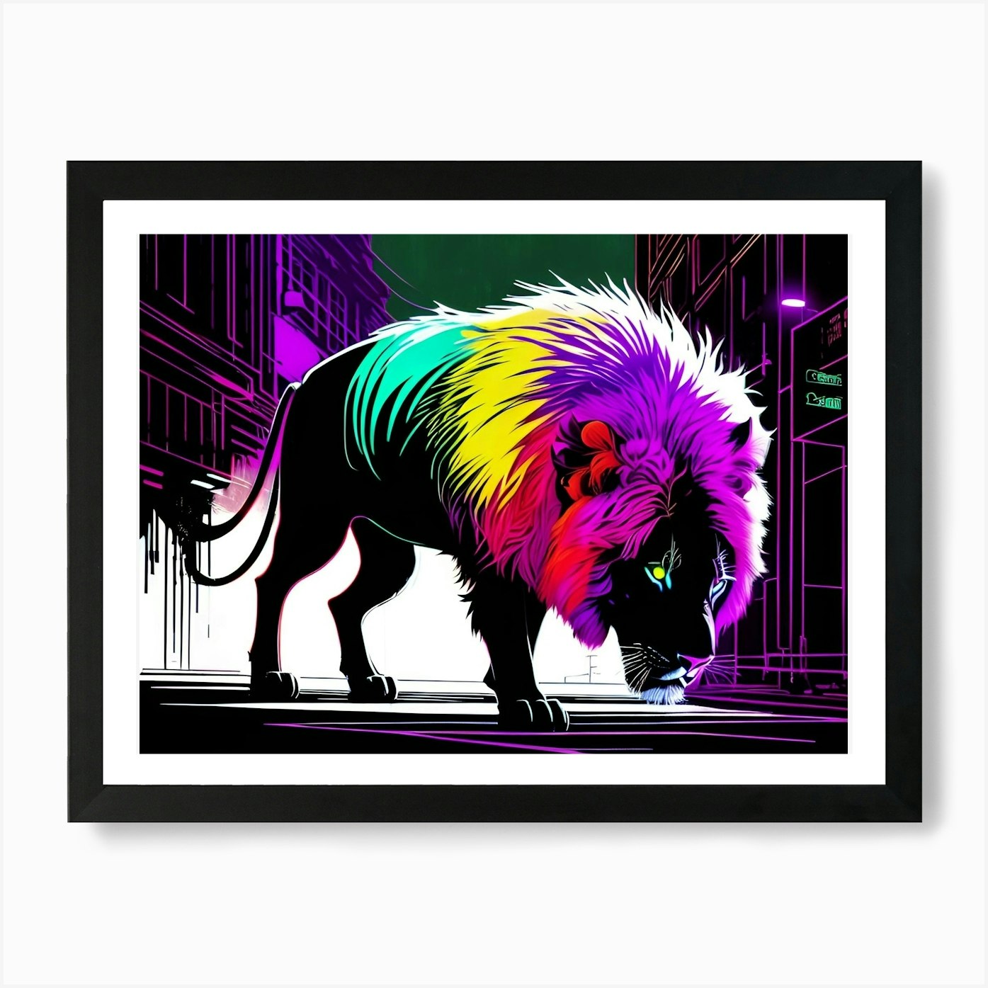 Neon Lion 6 Art Print Framed Wall Art Poster Canvas Print Picture