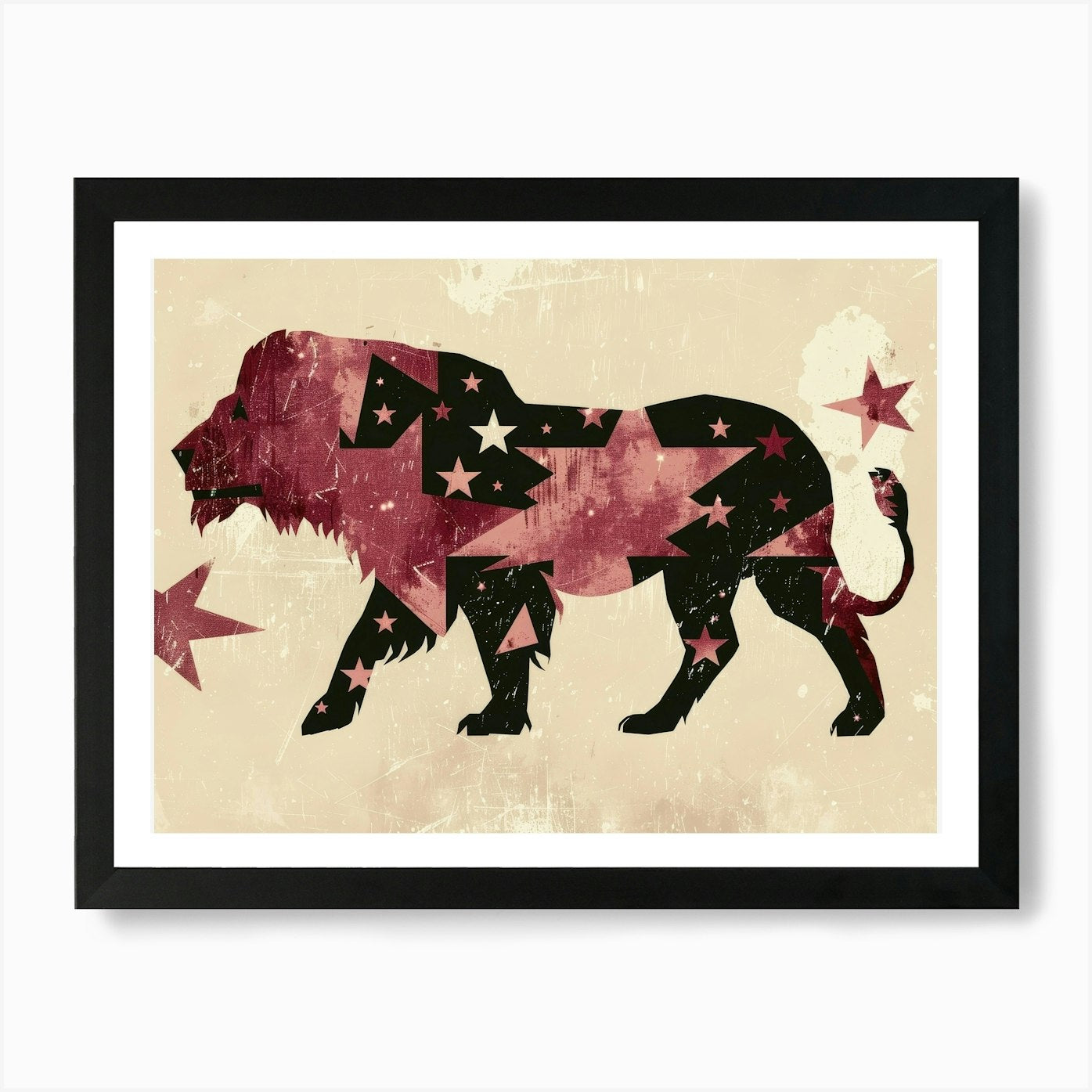 Lion With Stars Art Print Framed Wall Art Poster Canvas Print Picture