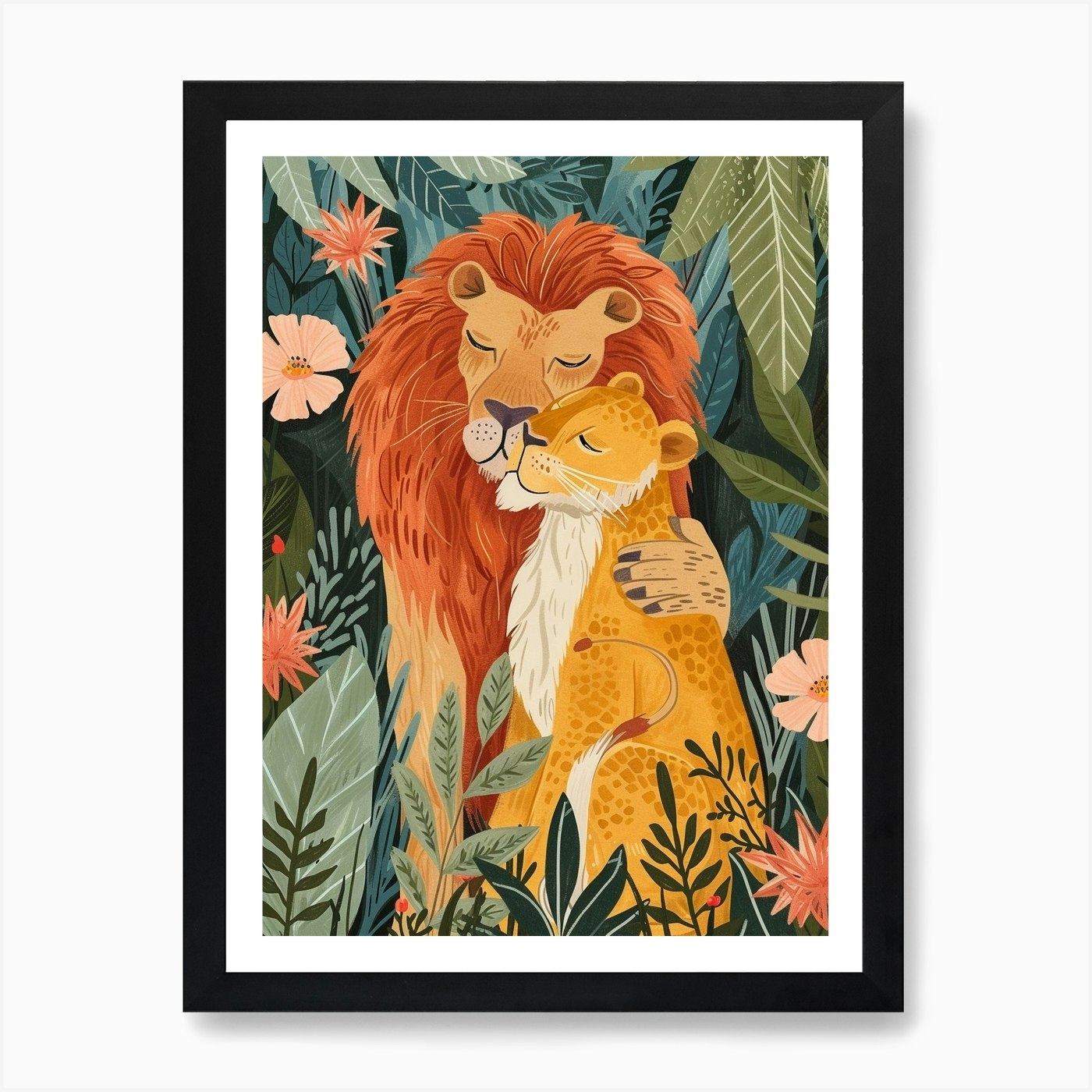 African Lion Rituals Illustration 2 Framed Wall Art Poster Canvas Print Picture