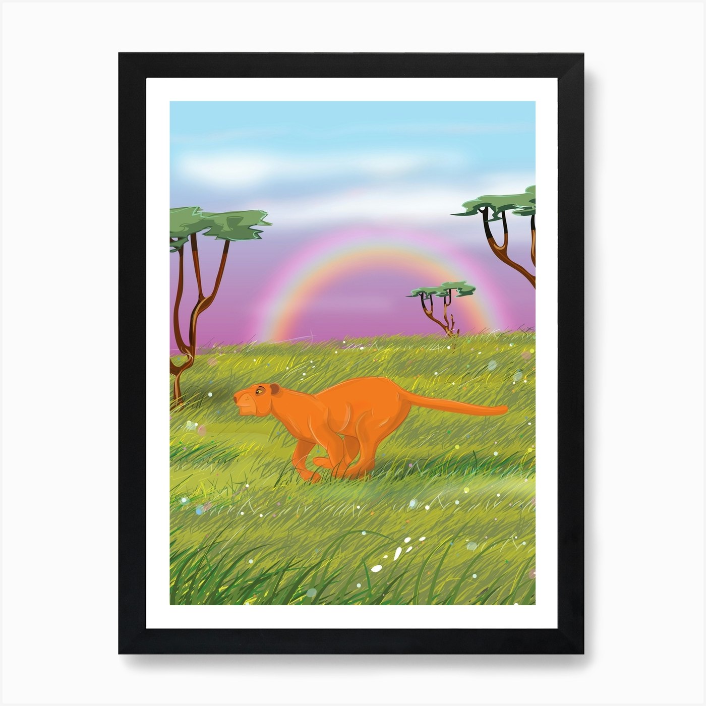 Lion In The Grass Art Print Framed Wall Art Poster Canvas Print Picture