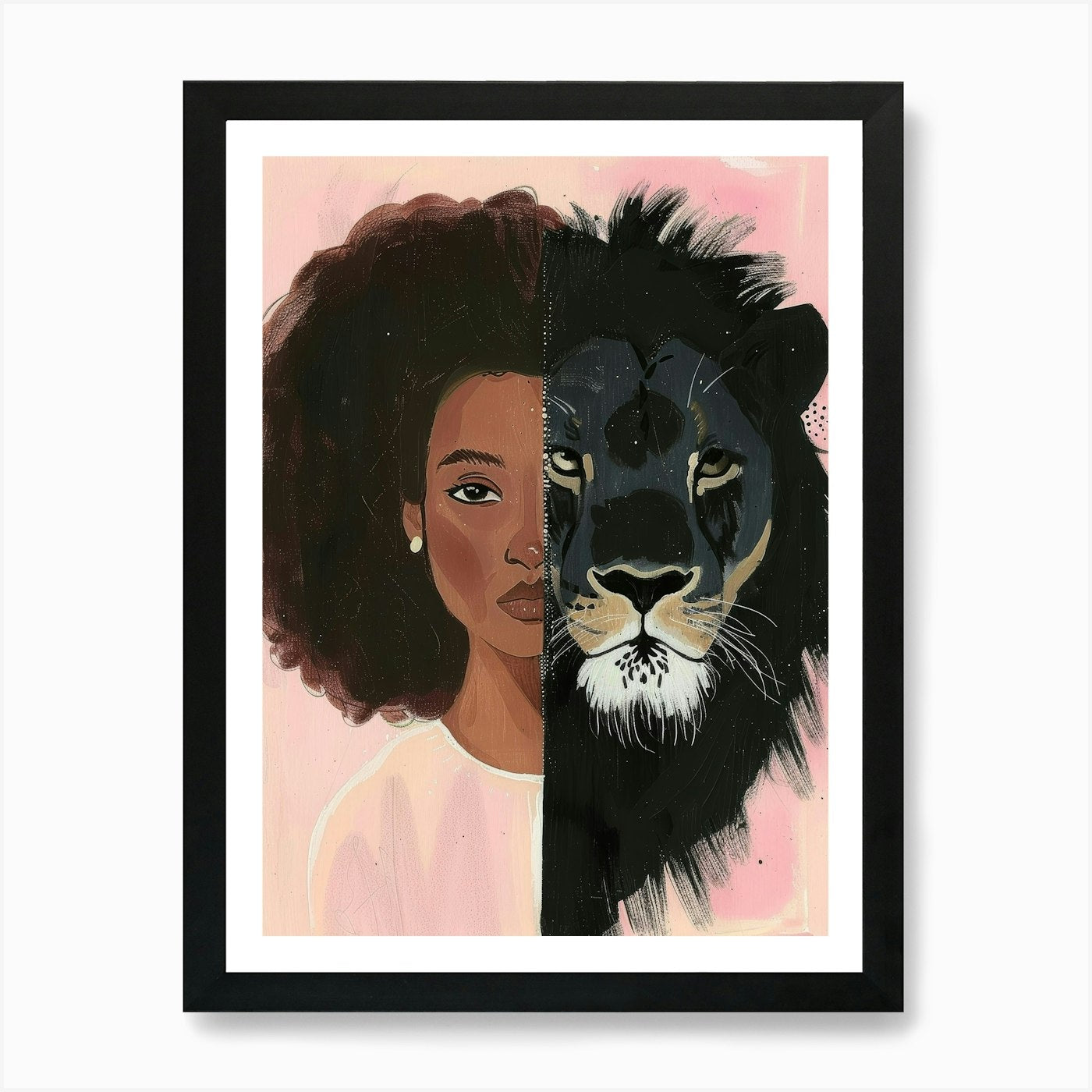 Lion And Woman Art Print Framed Wall Art Poster Canvas Print Picture