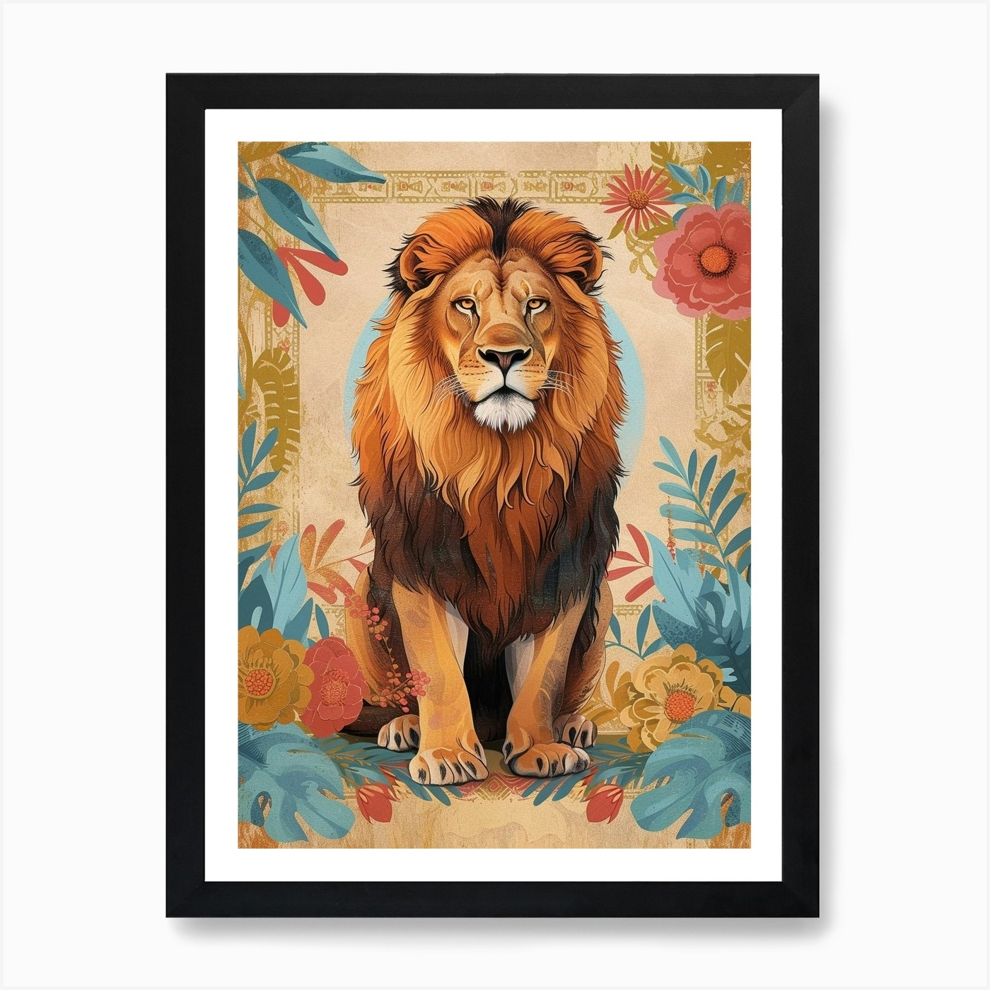 Barbary Lion Panthera Symbolic Imag Framed Wall Art Poster Canvas Print Picture