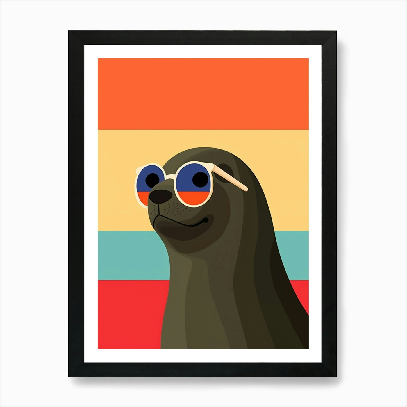 Little Sea Lion 2 Wearing Sunglasse Framed Wall Art Poster Canvas Print Picture