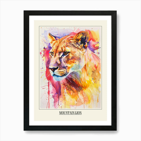 Mountain Lion Colourful Watercolour Framed Wall Art Poster Canvas Print Picture