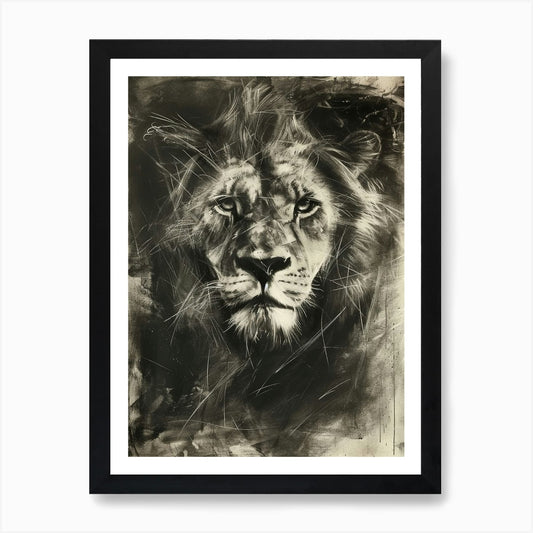 African Lion Charcoal Drawing Symbo Framed Wall Art Poster Canvas Print Picture