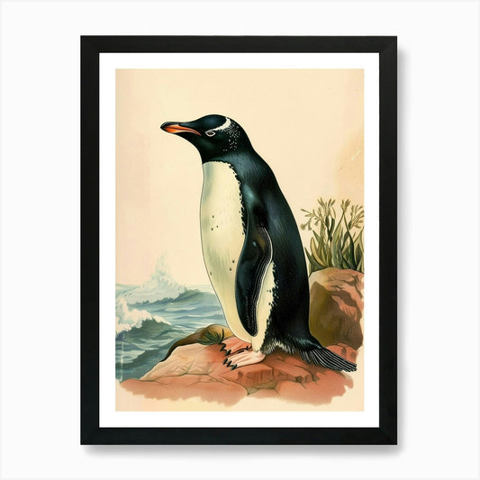 Adlie Penguin Sea Lion Island Vinta Framed Wall Art Poster Canvas Print Picture