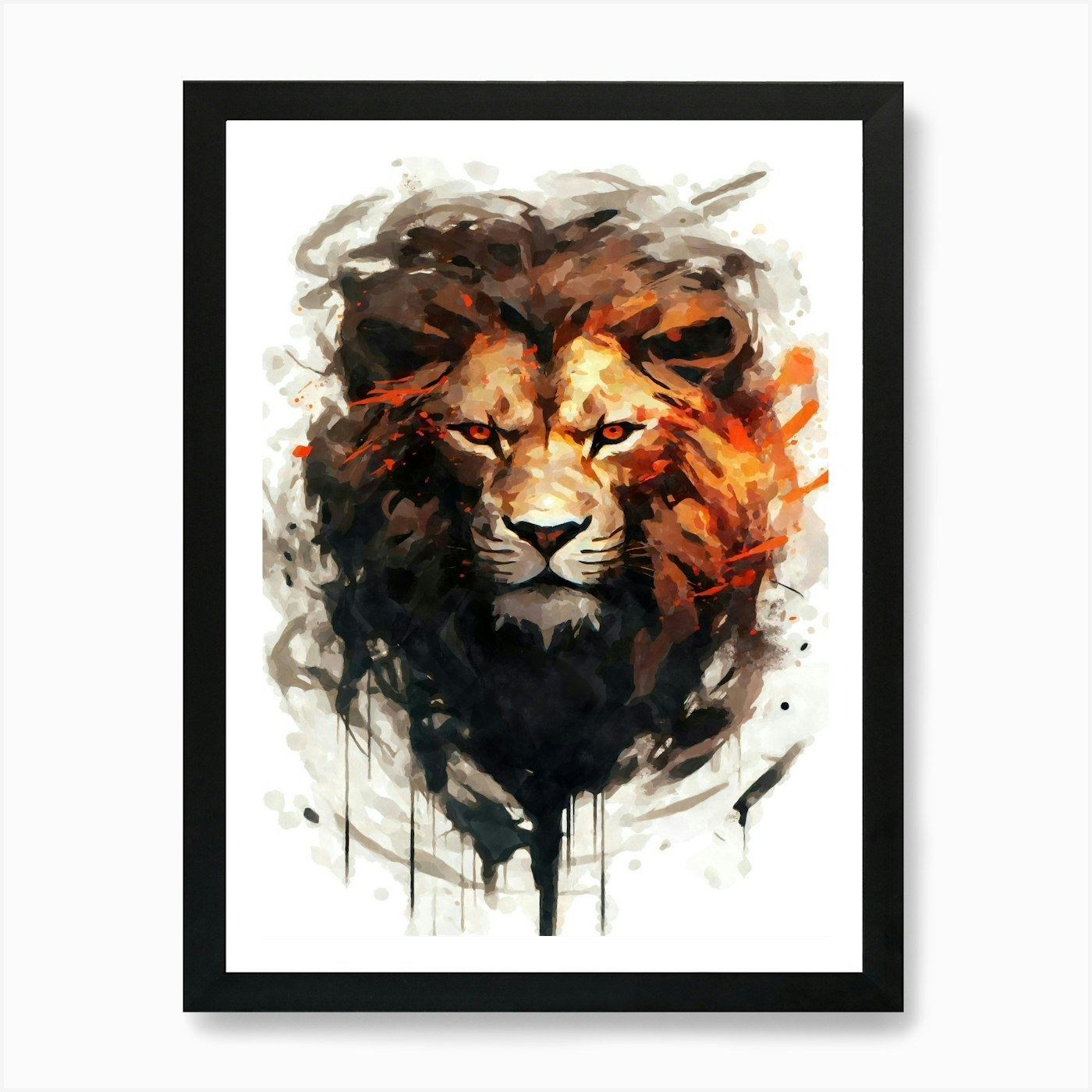 Aesthetic Abstract Watercolor Lion  Framed Wall Art Poster Canvas Print Picture
