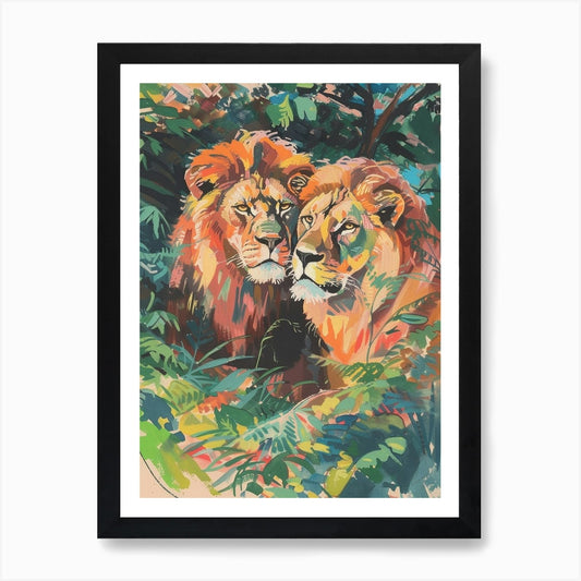 Asiatic Lion Mating Rituals Fauvist Framed Wall Art Poster Canvas Print Picture