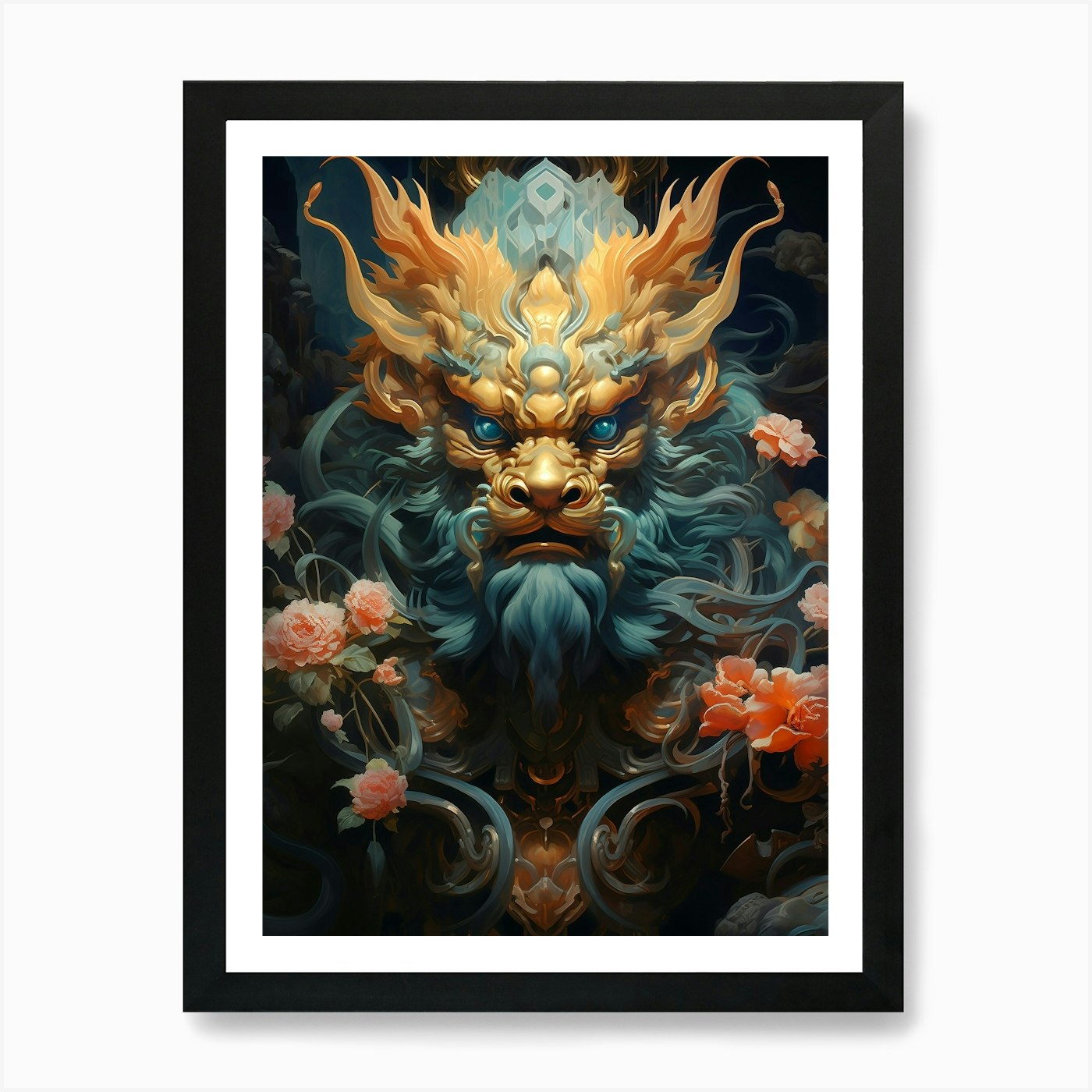 Chinese Lion Art Print Framed Wall Art Poster Canvas Print Picture