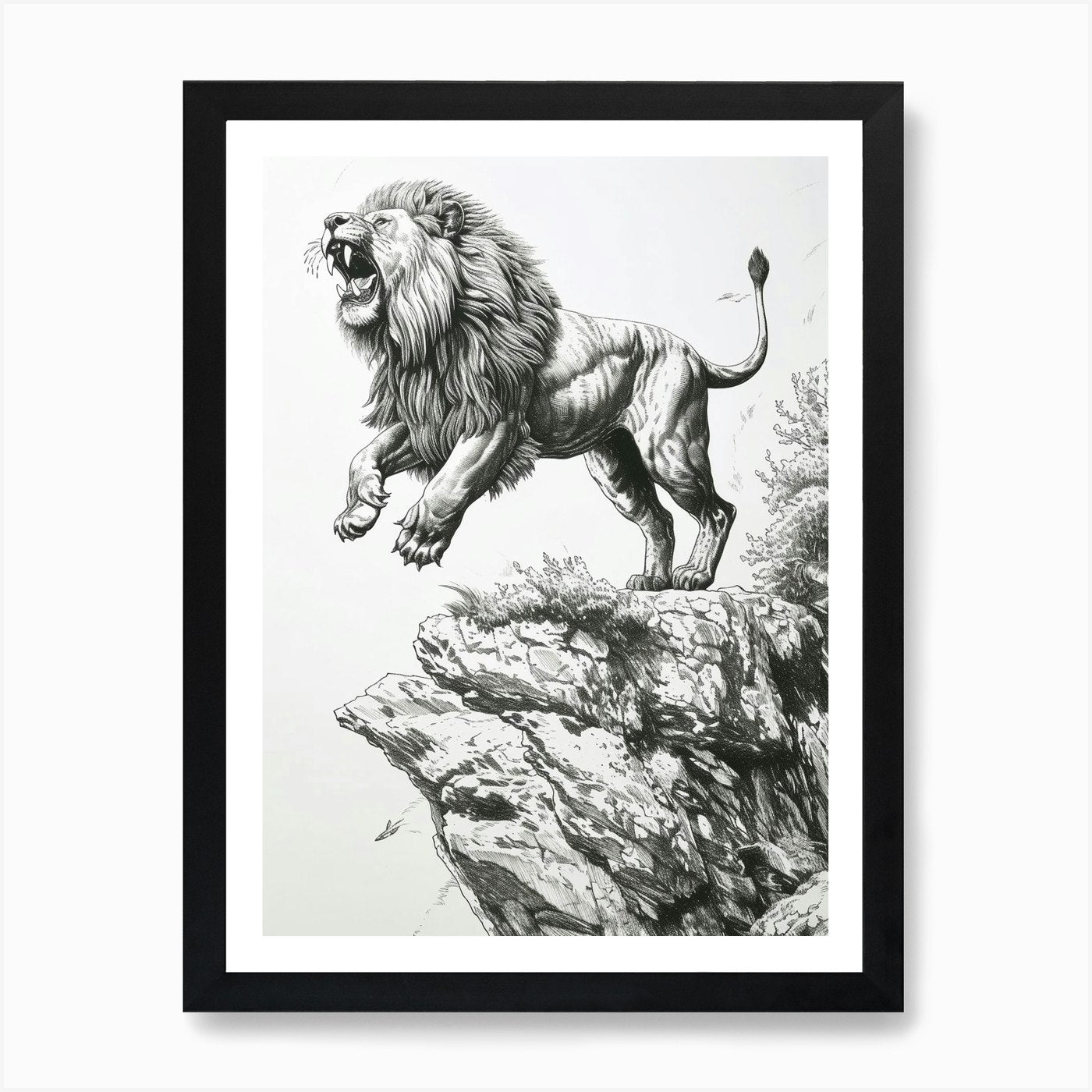 Barbary Lion Relief Illustration On Framed Wall Art Poster Canvas Print Picture