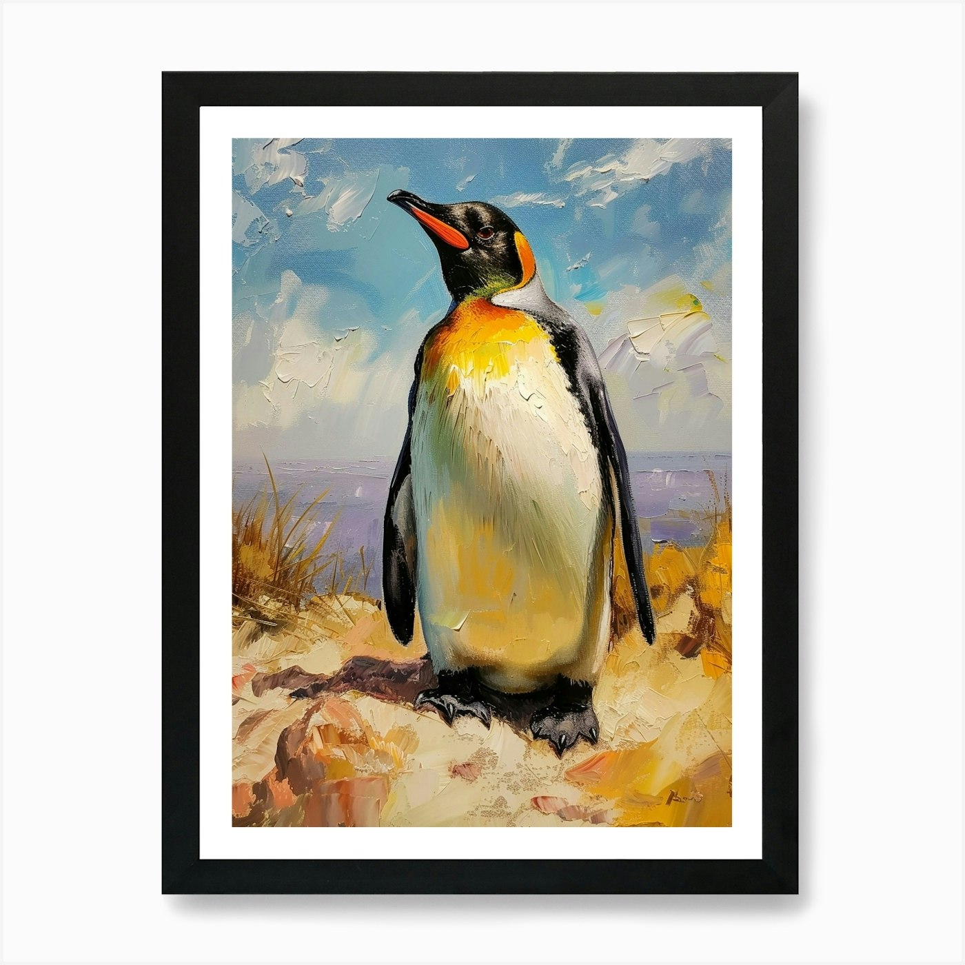 African Penguin Sea Lion Island Oil Framed Wall Art Poster Canvas Print Picture