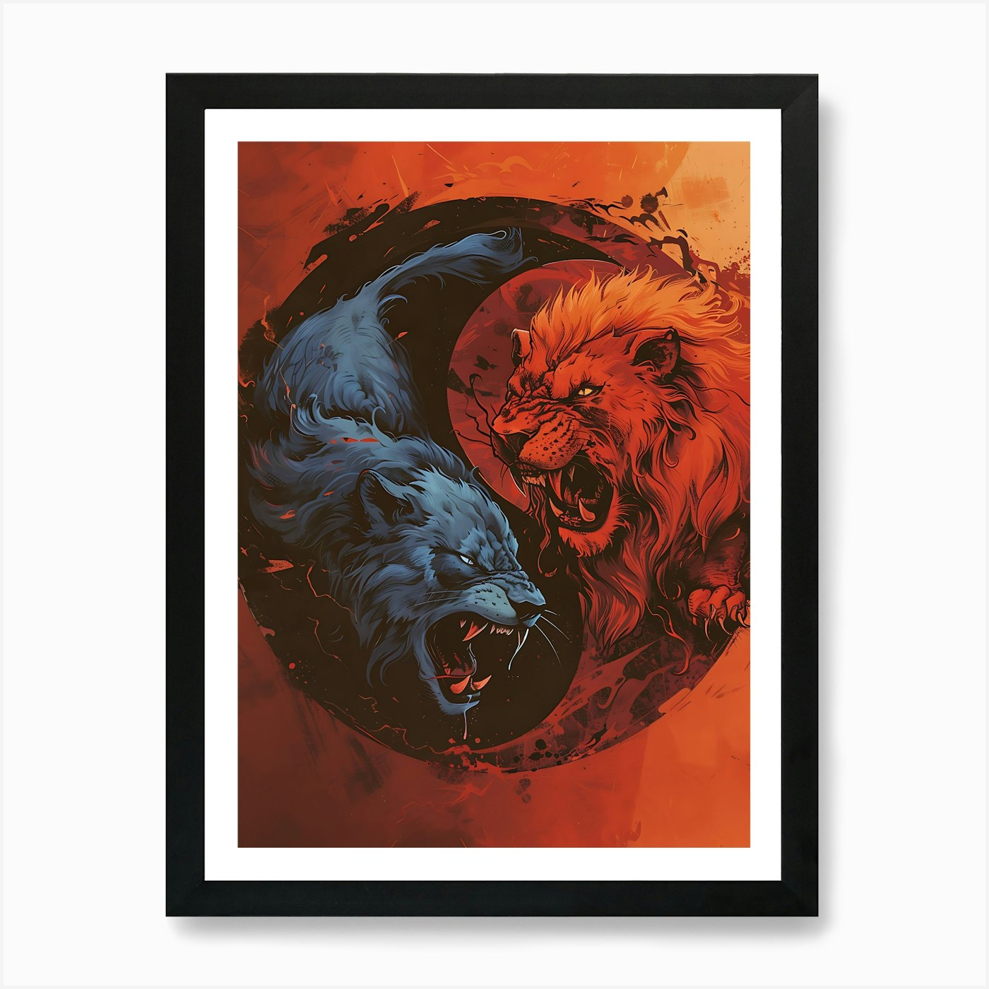 Badass Lion And Wolf 3 Art Print Framed Wall Art Poster Canvas Print Picture