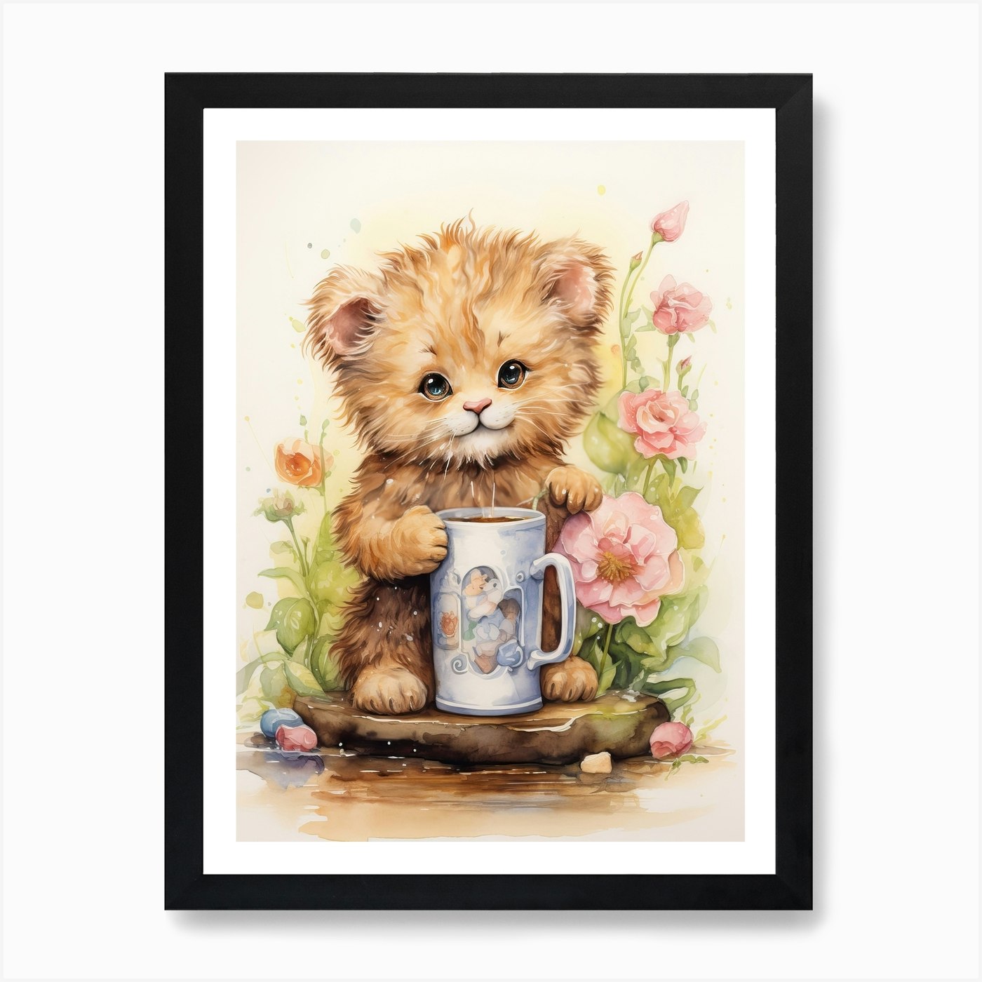 Drinking Games Watercolour Lion Art Framed Wall Art Poster Canvas Print Picture