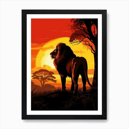 African Lion Sunset Silhouette 5 Ar Framed Wall Art Poster Canvas Print Picture
