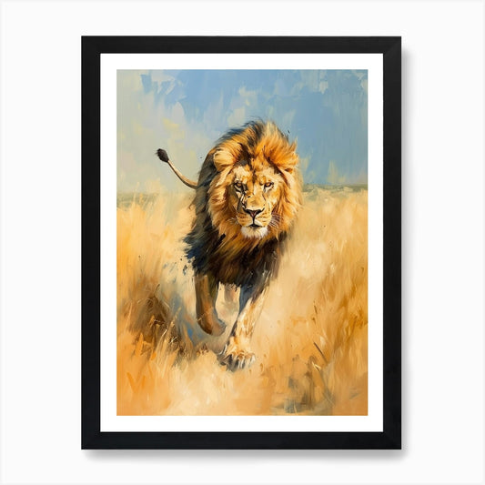 African Lion Hunting Acrylic Painti Framed Wall Art Poster Canvas Print Picture