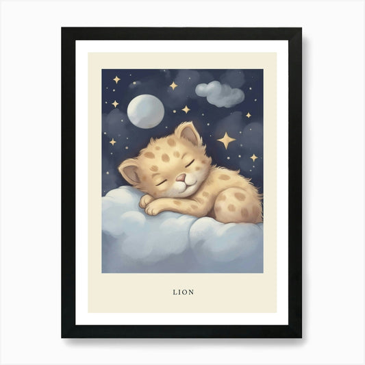 Sleeping Baby Lion 1 Nursery Poster Framed Wall Art Poster Canvas Print Picture